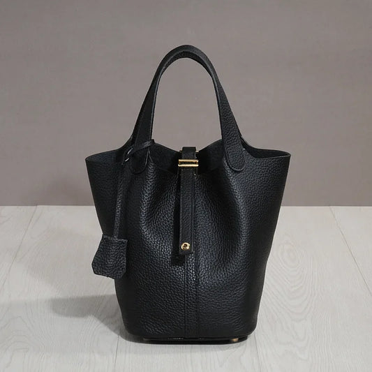 Sac à lunch en cuir de vachette véritable, panier alimentaire E27, sac à main de pique-nique Amazon, poignée supérieure souple, 2024 importé