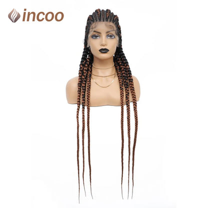 Incoo-Perruque synthétique tressée pour femmes noires, 36 pouces, sans nœud, boîte, Cornrow, cheveux africains