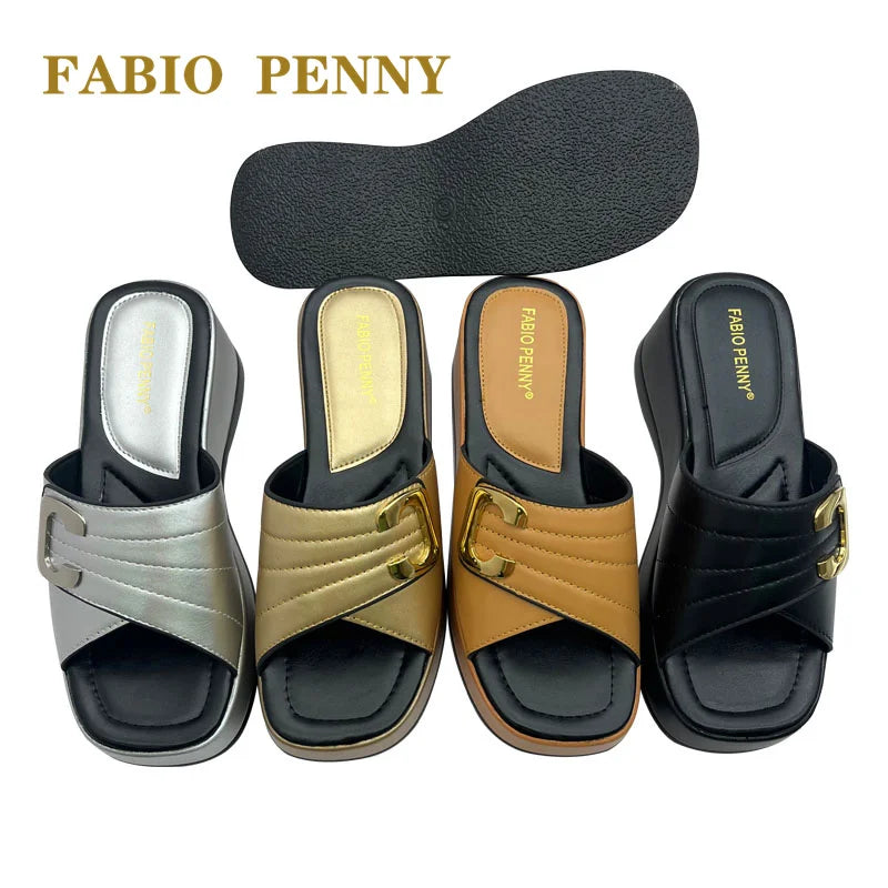 FABIO PENNY2025 été nouveau design métallique couleur unie à semelles épaisses à la mode et sexy dames fête pantoufles à semelles souples