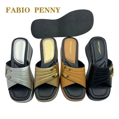 FABIO PENNY2025 été nouveau design métallique couleur unie à semelles épaisses à la mode et sexy dames fête pantoufles à semelles souples
