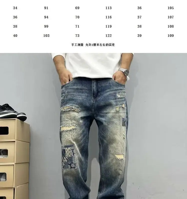 Jean Baggy Vintage en détresse Patchwork jean homme droit ample haute rue Hip-hop pantalons longs vêtements pour hommes jean pour homme