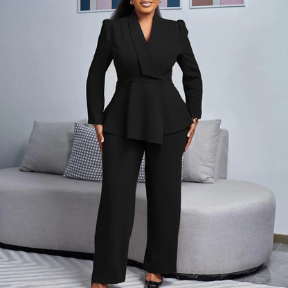 BERAKAH SUPRÊME - Femmes deux pièces ensemble élégant manches longues hauts taille haute pantalon pantalon modeste Peplum bureau dames vêtements de travail costume d'affaires nouveau