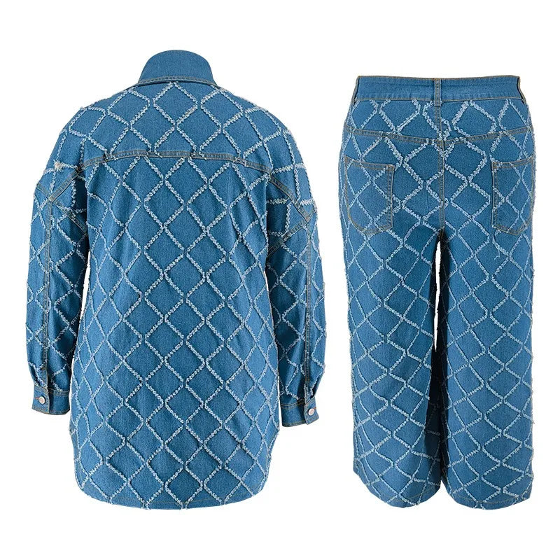 Wmstar grande taille Denim deux pièces ensembles femmes automne vêtements imprimer à manches longues hauts pantalons nouveaux costumes assortis en gros Dropshopping