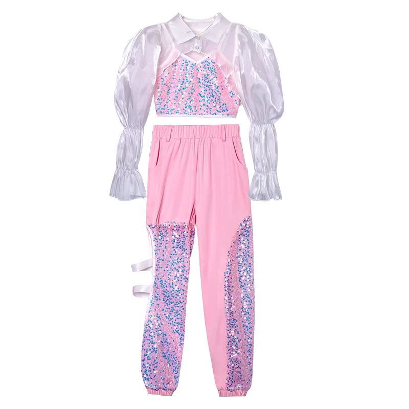 K-PoP-Ensemble de olympiques de danse jazz pour enfants, vêtements à paillettes, défilé de mode pour filles, tenues pour enfants, hip hop, hip hop
