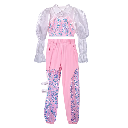 K-PoP-Ensemble de olympiques de danse jazz pour enfants, vêtements à paillettes, défilé de mode pour filles, tenues pour enfants, hip hop, hip hop
