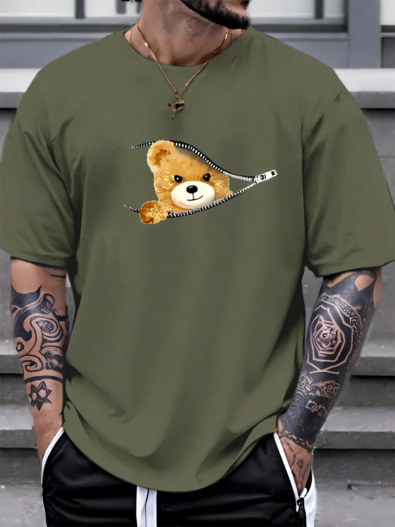 T-shirt d'été imprimé à motif d'ours pour hommes et femmes, adapté au haut décontracté et respirant