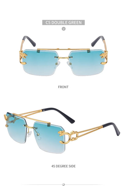 Mode Métal Léopard Sans Monture lunettes de Soleil Double Ponts Gradient Ocean Film Nuances UV400