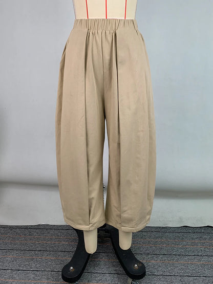 Beautyblue kaki femmes pantalon jambe large Capri pantalon été nouvelle mode poche ample taille élastique ample coton pantacourt