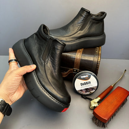 Bottes courtes montantes en cuir véritable pour hommes, chaussures décontractées, semelle optique rétro, printemps et automne, nouveau, 2025