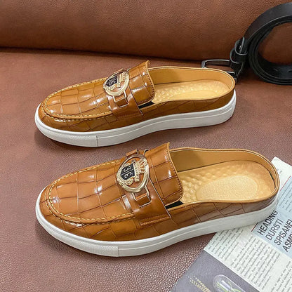 Mocassins en cuir de style britannique pour hommes, demi-chaussures marron, chaussures à enfiler, confortables et respirantes, haute qualité, été