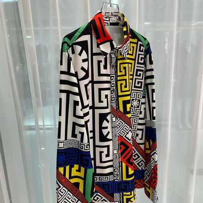 Chemises de luxe royales pour hommes, vêtements ajustés, chemises à imprimé floral complet, bandes dessinées longues, chemises de fête de remise de diplôme, s sociaux de luxe pour hommes