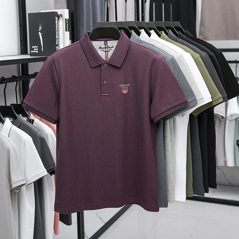 Polo d'été brodé de haute qualité pour hommes, chemise à manches courtes en pur coton respirant et décontracté pour affaires