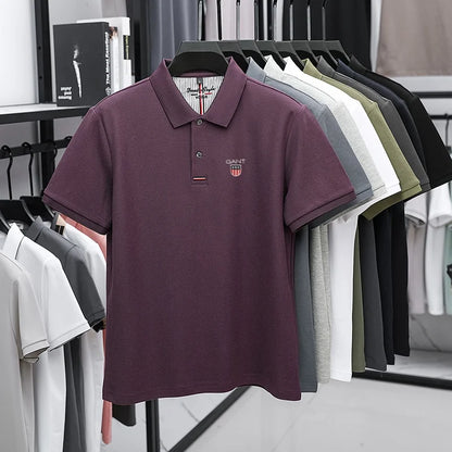 Polo d'été brodé de haute qualité pour hommes, chemise à manches courtes en pur coton respirant et décontracté pour affaires