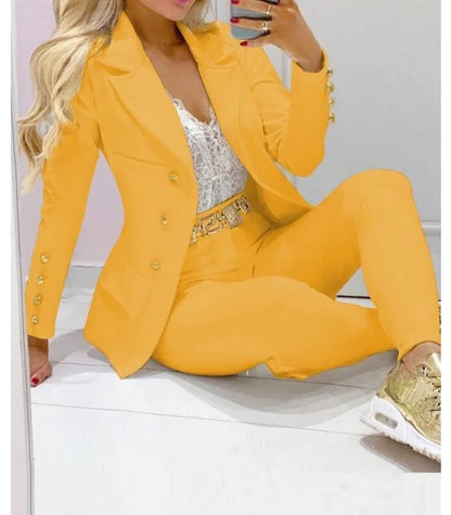 Ensemble deux pièces pour femmes, vêtements d'automne, manteaux et pantalons, mode polyvalente, décontracté, veste à manches longues et pantalon, 2023