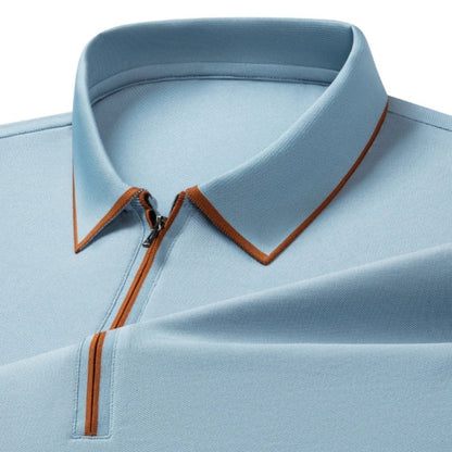 Polo en soie à fermeture éclair pour hommes, T-Shirt à manches courtes en mûrier avec fermeture éclair en métal, col montant, haut d'été décontracté de luxe en coton et lin