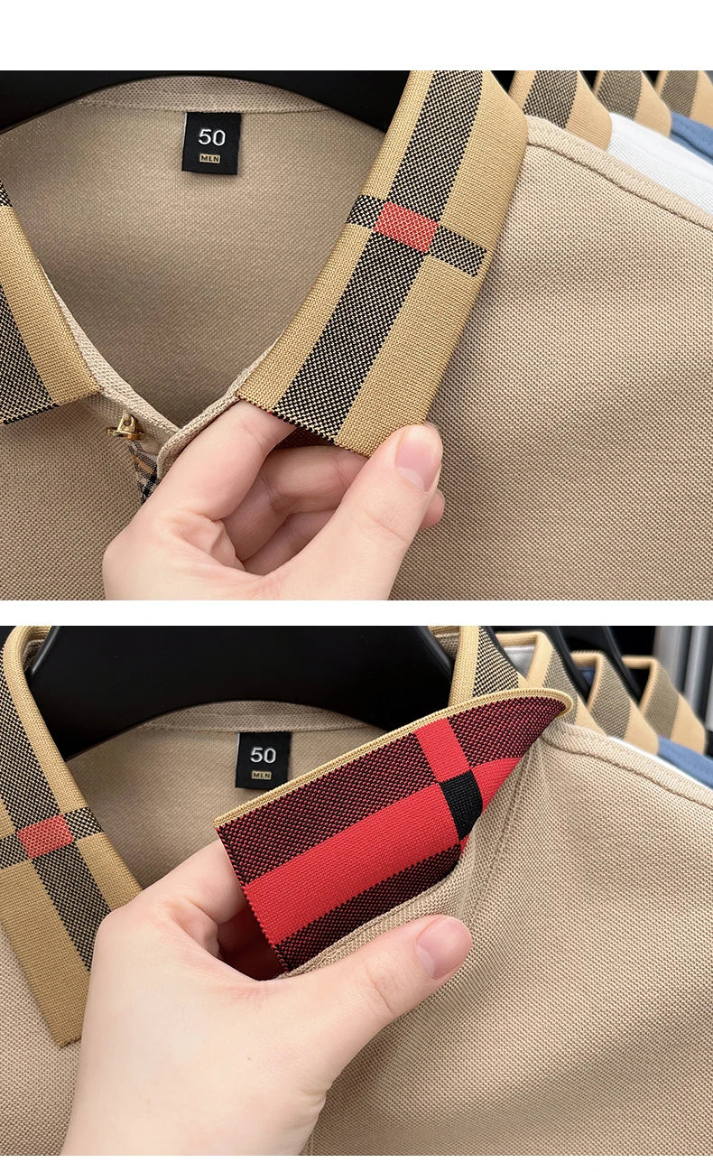 Polo d'été à manches courtes pour hommes, mode golf, design haut de gamme, broderie en soie glacée exquise, T-shirt respirant, 2025