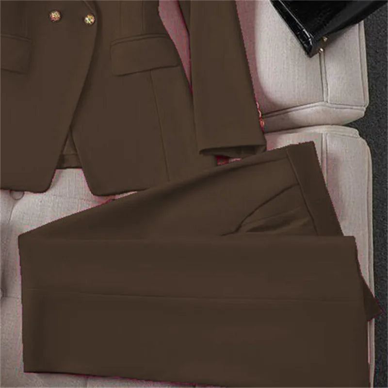 Décontracté à manches longues Blazer pantalon ensembles costumes pour femme 2025 mode 2 pièces ensemble pour femmes bureau dame manteaux vestes