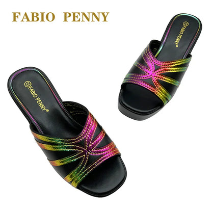 BS -  2025 Nouveau Laser Rainbow Design pantoufles pour femmes à semelles épaisses, exquises et à la mode pour banquets et fêtes