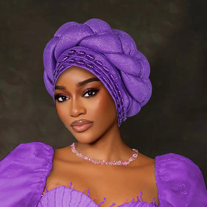 Couvre-chef africain Auto Gele déjà fabriqué, Turban brillant pour femmes, Hijab nigérian tressé, couvre-chef pour fête de mariage