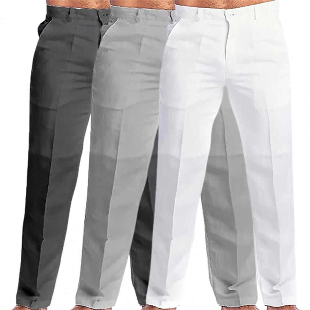 Pantalon en lin décontracté pour hommes, avec poches sur pied, couleur unie, blanc, gris, grande taille 3xl, élégant, mode, survêtement, Streetwear, 2023