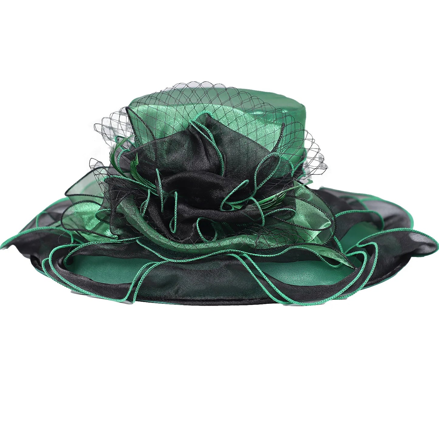 FS été bleu vert église Chapeau pour femmes élégant à large bord Organza Fascinator chapeaux mariage mariée Casquette avec fleur Chapeau Femme