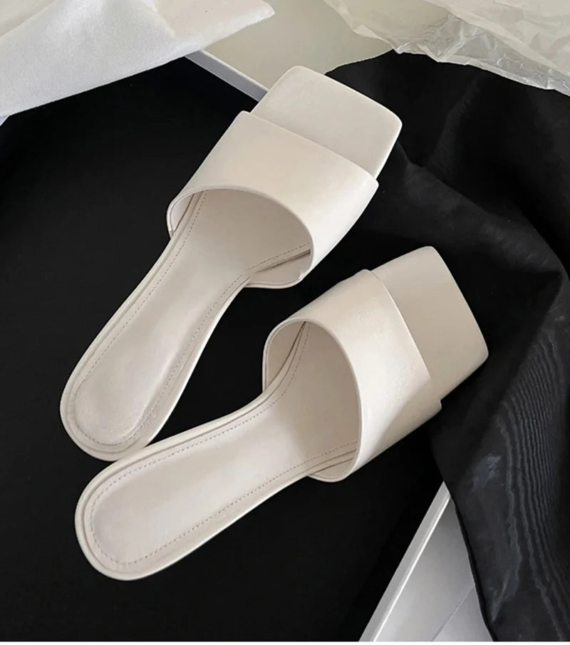 Pantoufles d'été à talons compensés pour femmes, élégantes, bout carré, diapositives à enfiler, robe d'extérieur, chaussures de Style de rue