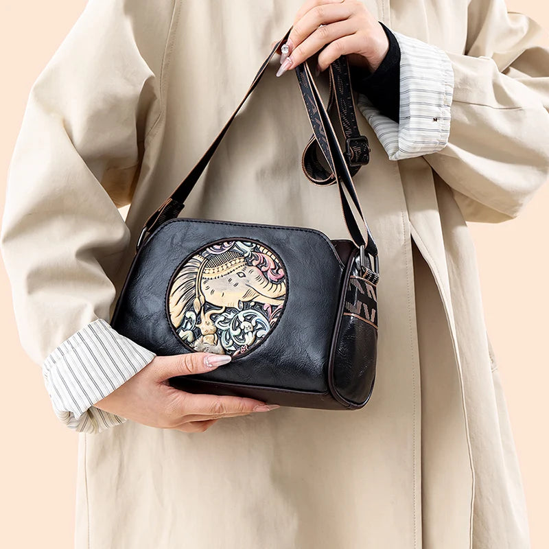 sac de luxe femme sacs bandoulière à imprimé animal sacs carré MOODS-Sacs à bandoulière de style vintage pour femmes, éléphant en relief, mini sac messager carré initié, sacs à main de créateur de luxe, 2024