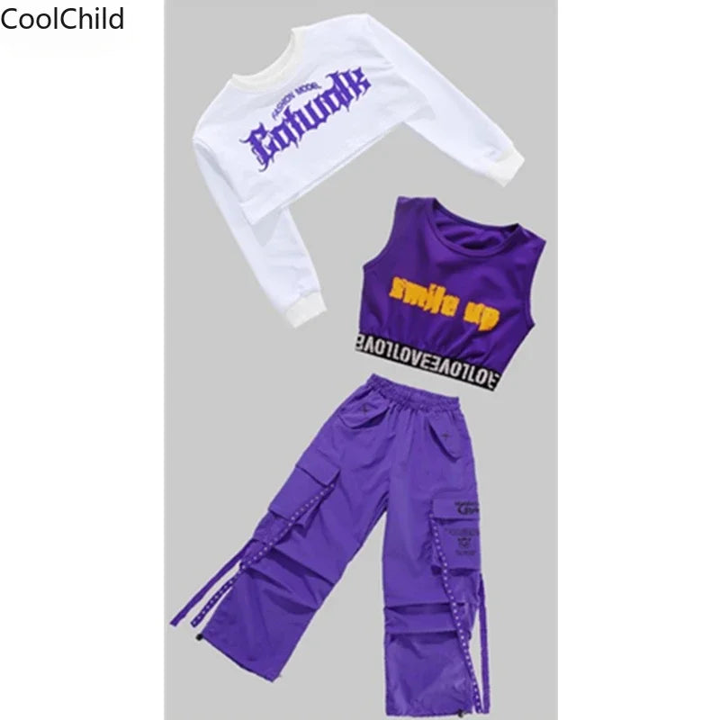 Haut court K-pop pour filles, pantalons cargo, cardigan de danse de rue pour enfants, olympiques streetwear pour enfants, ensembles de vêtements de groupe de filles Jazz