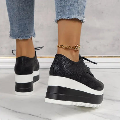 Chaussures à plateforme à talons compensés pour femmes, chaussures d'extérieur décontractées à lacets, baskets confortables à talons hauts, semelle optique de rencontre basse