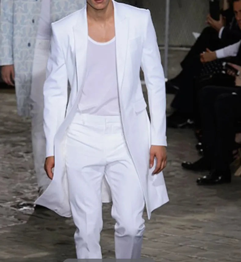 Veste longue d'été, pantalon blanc, Tuxedos de marié, costumes de mariage pour hommes, blazer à revers, manteau 2 pièces, pantalon de bal, 2023