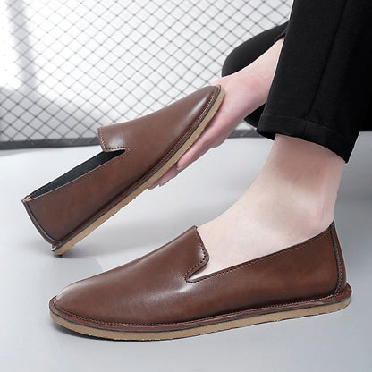 Chaussures à enfiler en cuir faites à la main, mocassins décontractés et souples pour hommes, mocassins simples et confortables, chaussures de bateau respirantes, chaussures plates d'affaires à la mode
