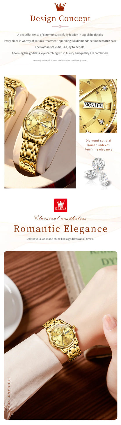 OLEVS meilleure vente mode en acier inoxydable Quartz dames montre de luxe double calendrier lumineux étanche montre élégante pour les femmes