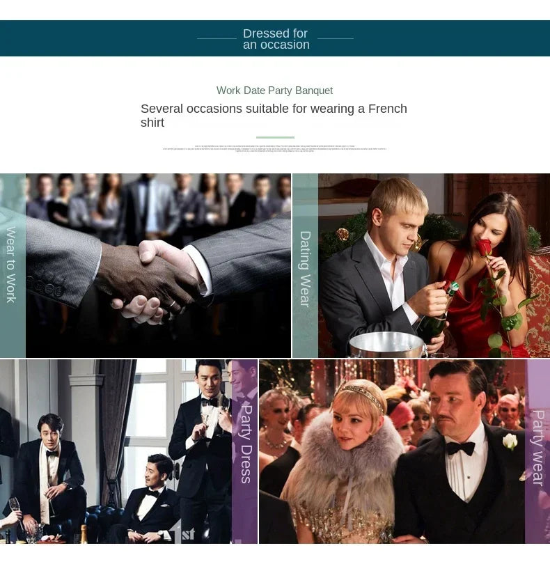 Chemise à manches longues pour hommes, Niche Chic, manches doubles pliées, col Windsor, robe de haute qualité, boutons de manchette français aléatoires, 2024