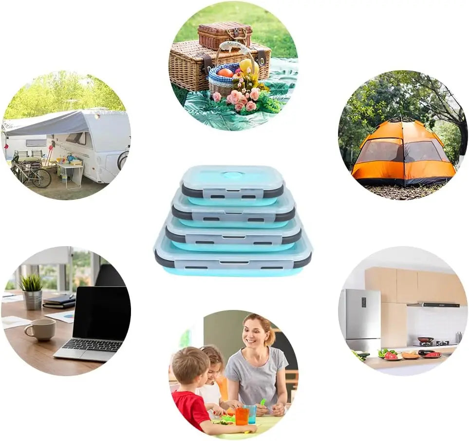 Conteneurs de stockage des aliments pliables 4PS avec couvercles et évent, ensemble de conteneurs de préparation des repas pliables en Silicone empilables de cuisine pour