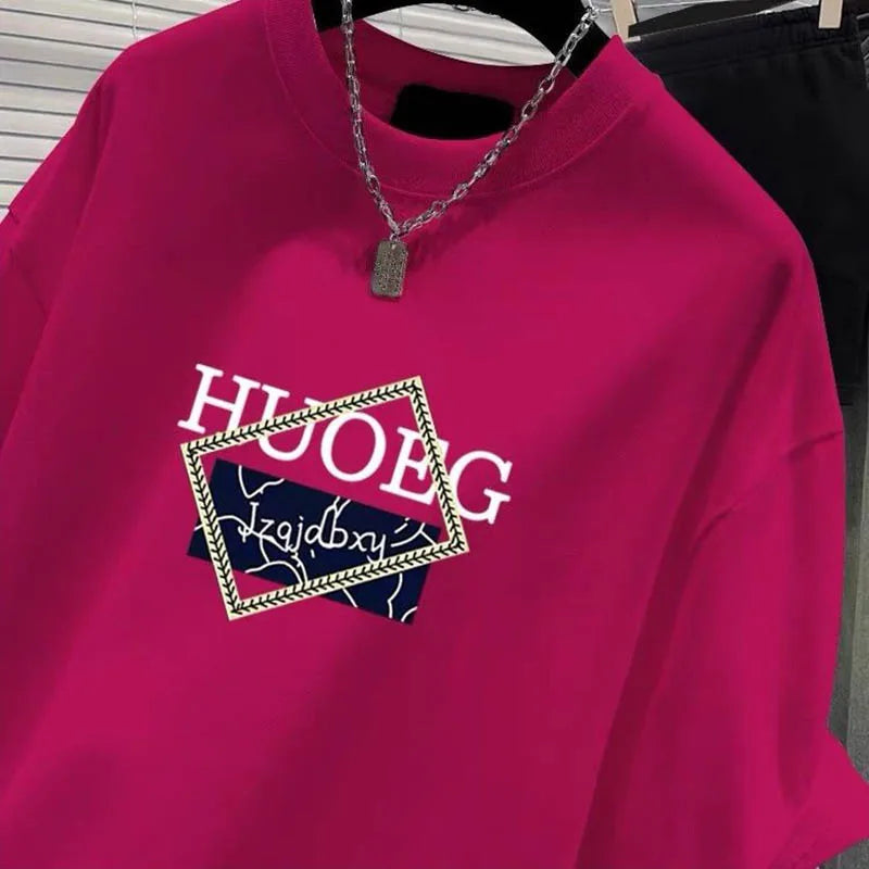 T-shirt à manches courtes en pur coton de style européen pour femmes, vêtements d'été décontractés, haut imprimé à col rond, pull basique pour femme