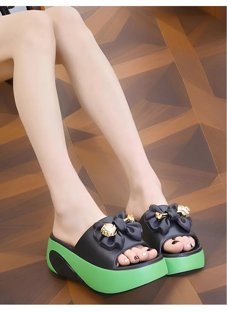 Nouveau 6 cm pantoufles chat à talons hauts femme polyvalent kitty sandale sabots femmes grosses diapositives chaussures dames rose plate-forme EVA pantoufles