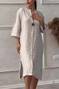 Robe boutonnée à manches longues et col rond pour femmes, chemises simples décontractées, coton et lin, monochromatique, élégante, document At, été