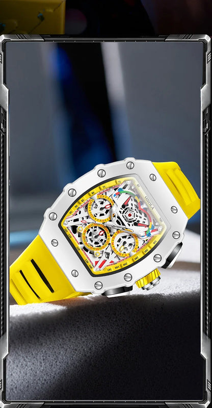ONOLA-Montre Tonneau Étanche pour Homme, Chronographe, Quartz, dehors, Bracelet Silicone, Montre-Bracelet Blanche, Luxe, Nouvelle Mode, 2024