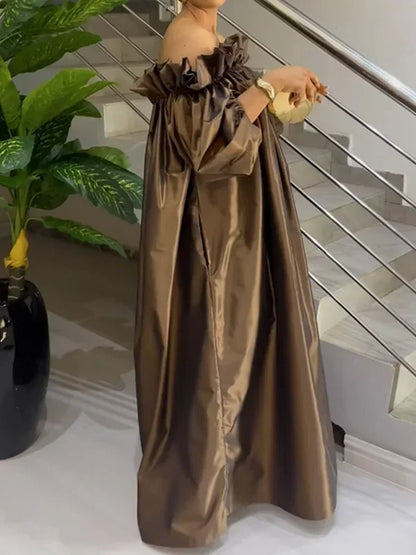 Falbala – robe de soirée Maxi élégante pour femmes, manches bouffantes, plissée, épaules dénudées, robe de bal, nouvelle collection printemps