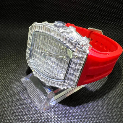 Montre-bracelet à Quartz pour hommes, marque de luxe, nouvelle collection créative, carrée, diamant scintillant, bracelet en caoutchouc, grand visage, cadeau, 2024