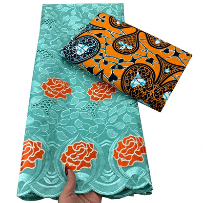 Tissu africain en dentelle de Voile suisse, 2.5 + 3 yards, véritable cire pour coudre une robe de soirée, nouvel arrivage