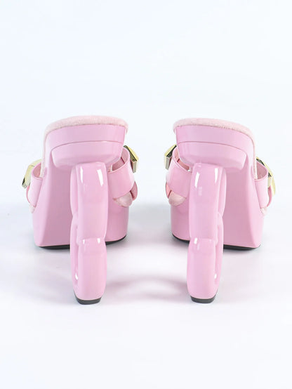 Pantoufles à plateforme pour femmes, style étrange, fretwork, talons hauts, carré, Parker, sandales évidées, chaussures d'été pour femmes, nouveau, 2025, 12cm