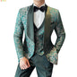 Costume vert 3 pièces pour hommes, veste de robe de soirée de mariage avec gilet et pantalon, ensembles Slim à la mode pour hommes, tissu Jacquard Beige, noir, bleu