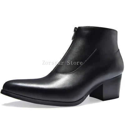 Bottines de luxe en cuir véritable pour hommes, talons hauts de 6 Cm, chaudes, noires et blanches, bottes sociales pour fête de mariage, chaussures habillées, hiver 2024