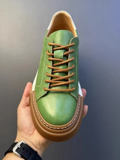 Hommes chaussures en cuir véritable à lacets couleurs mélangées plate-forme chaussures Hip Hop respirant espadrilles décontractées hommes bout rond chaussures d'entraînement