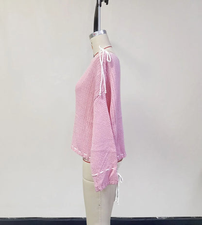 Pull tricoté à lacets pour femme, pull à manches longues, ample, à la mode, Y2K, nouvelle collection automne hiver 2024