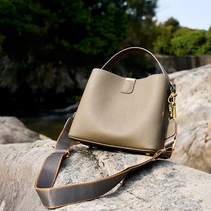 Hifashion 100% vache en cuir véritable seau épaule sacs à bandoulière pour femmes 2025 luxe concepteur large sangle fourre-tout dames sacs à main