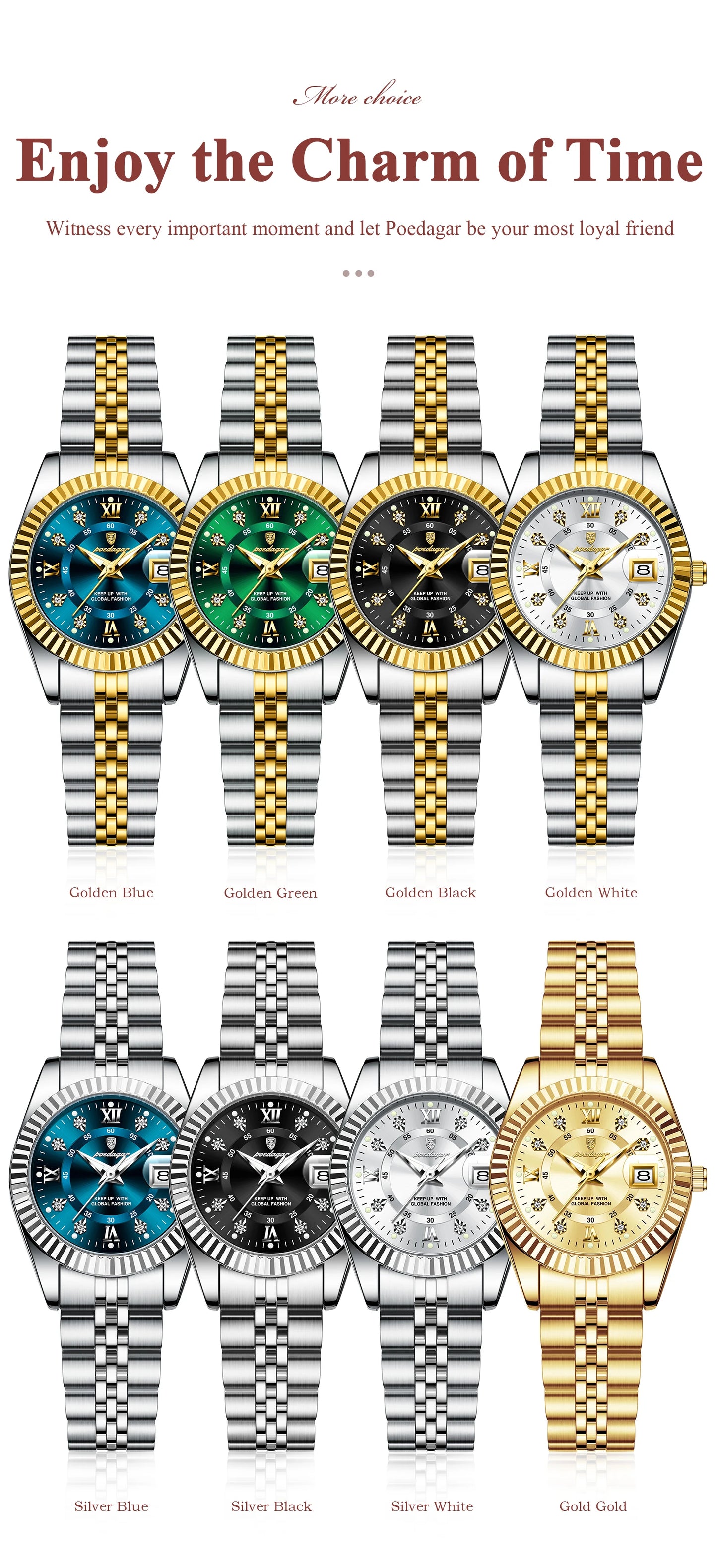 POEDAGAR montres de luxe pour femmes étanche lumineux Date dames montre-bracelet en acier inoxydable montre à Quartz élégante pour les femmes Reloj