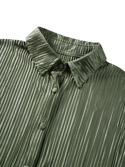 Ensemble de vêtements décontractés pour femmes, chemise froncée à manches longues, boutonnée et short, 2 pièces