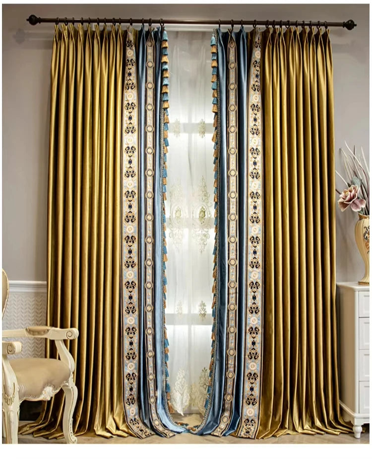 Rideaux en velours ombré or et bleu, haut de gamme, style européen et américain de luxe, pour chambre à coucher, salon, personnalisation de villa